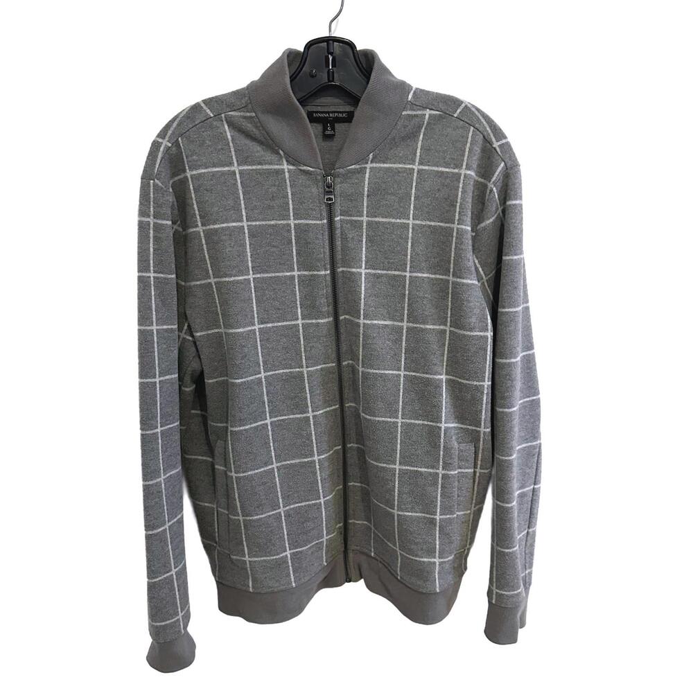 Banana Republic Men's Grey Checked Zip-Up Jacket - Large